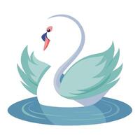 Serene elegant swan drifting on water with a perfect heart-shaped mirror image vector