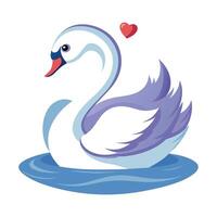 Romantic elegant swan floating gracefully on water with a heart-shaped reflection vector