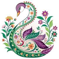 Beautiful elegant swan composed of fine floral and leaf details in a design vector