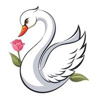 Romantic elegant swan with a red rose in its beak and a graceful neck vector