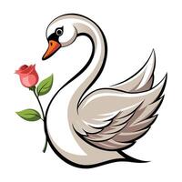 Lovely elegant swan presenting a single rose in its beak with a long neck vector