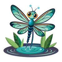 Lively energetic dragonfly suspended above a calm pond with its wings shimmering vector