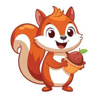 Quick energetic squirrel clutching an acorn with a knowing and cheeky expression vector