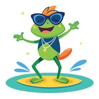 Groovy frog with shades dancing to music illustration vector