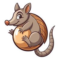Cute armadillo curled up into a round ball art illustration vector
