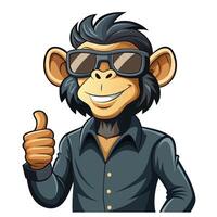 Silly funny chimpanzee sporting sunglasses and showing a thumbs up with confidence vector