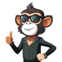 Goofy funny chimp with sunglasses on giving an approving thumbs-up symbol vector