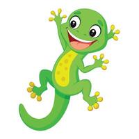 Comical funny gecko sporting a smiley face while scaling a wall vector
