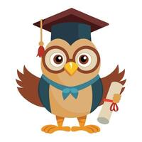 Silly funny owl sporting a mortarboard and carrying a graduation certificate vector