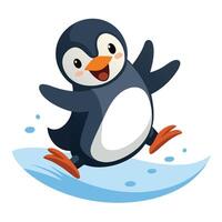 Silly funny penguin with a wide grin slipping and sliding on the icy surface vector