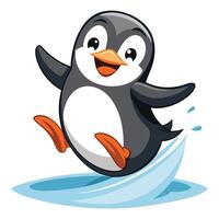 Comical funny penguin enjoying a slippery ride on ice with a cheerful smile vector