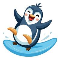 Goofy funny penguin having a blast sliding down an ice slope with a smile vector