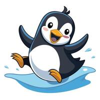 Amusing funny penguin sliding joyfully on ice with a big happy smile vector