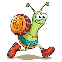 Goofy funny snail in trainers trying to move swiftly with a funny expression vector