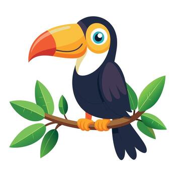 Hilarious funny toucan with an enormous oversized beak sitting on a branch vector