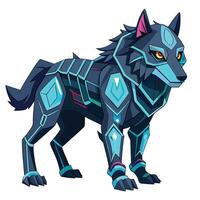 Cool futuristic cyber wolf featuring bright neon green circuits and robotic parts vector