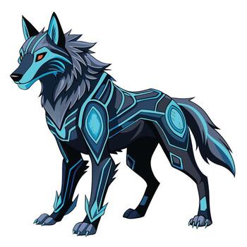 Cool futuristic cyber wolf with vibrant neon blue circuit lines embedded in its form vector
