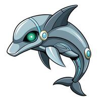 Modern futuristic cybernetic dolphin with a streamlined metal form and bright highlights vector