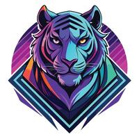 Striking futuristic neon tiger featuring a glowing cyberpunk style in art vector