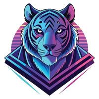 Vibrant futuristic neon tiger with a captivating cyberpunk glow effect in vector