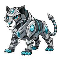 Mechanical tiger with a metal shell and bright neon details art vector