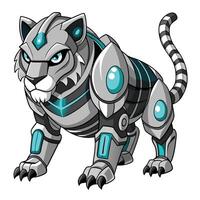 Robotic tiger with a metallic frame and vibrant neon accents illustration vector