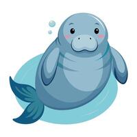 Peaceful sea cow floating in the ocean with a content look illustration vector