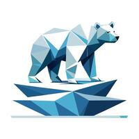 Low poly polar bear traversing an arctic iceberg art illustration vector