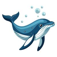 Massive whale in the deep ocean with air bubbles art illustration vector
