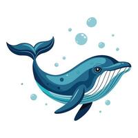 Giant whale swimming underwater with bubbles around it illustration vector
