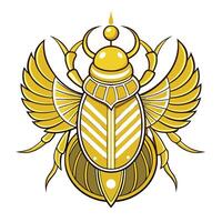 Shining golden sacred beetle with egyptian patterns art vector