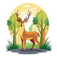 Graceful deer standing in a forest with soft sunlight illustration vector