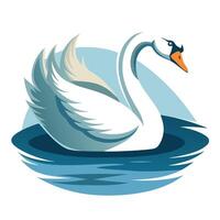 Beautiful swan swimming on water with soft waves illustration vector