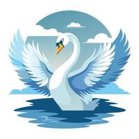 Serene swan displaying its wings on a still lake art illustration vector