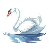 Beautiful white swan swimming on water with soft waves illustration vector