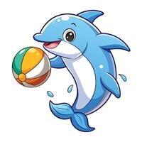 Playful dolphin balancing a red and white ball on its snout art vector