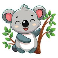 Cute happy koala giving a wink while embracing a tree branch warmly vector