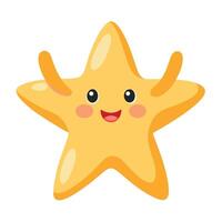 Playful happy starfish with a big smile and an arm lifted in greeting vector