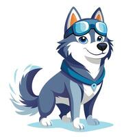 Eager husky dog in snow goggles looking forward to a fun winter journey vector