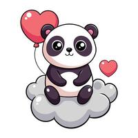 Sweet kawaii panda embracing a heart-shaped balloon with a gentle expression vector