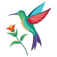 Energetic lively hummingbird flapping its wings rapidly while near a vibrant blossom vector