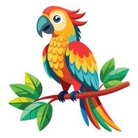 Active lively parrot with multicolored feathers sitting still on a wooden stand vector