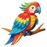 Vibrant lively parrot perched on a branch with its feathers in vivid colors vector
