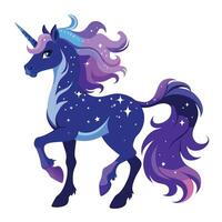 Magical unicorn with a glowing galaxy pattern on its coat vector