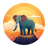 Powerful elephant silhouetted on a hilltop at sunset art vector
