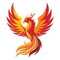 Powerful phoenix with fiery wings illustration mythical bird vector