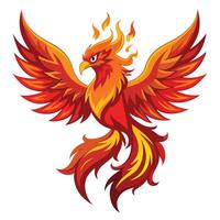 Mythical phoenix with flaming wings art illustration majestic vector