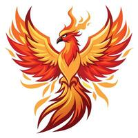 Powerful phoenix emerging from fire with radiant feathers art vector