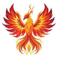 Mythical phoenix ascending from flames with illuminated feathers art vector