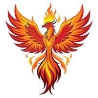 Majestic phoenix rising from flames with glowing feathers vector
